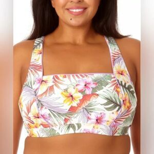 CALIFORNIA WAVES PLUS Salt + Cove Plus Size Printed Cross-Back Swim Top 0X
